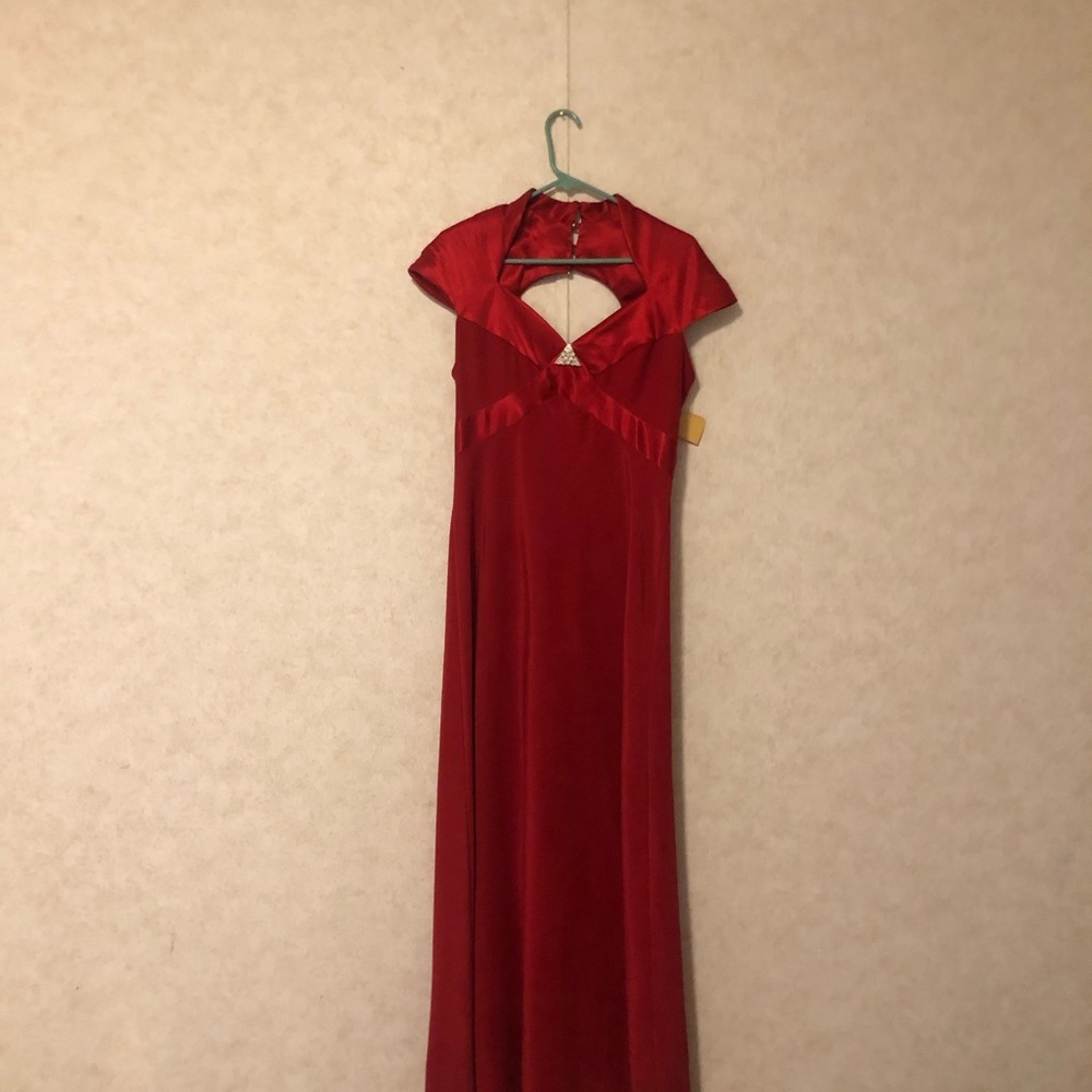 Red formal dress.